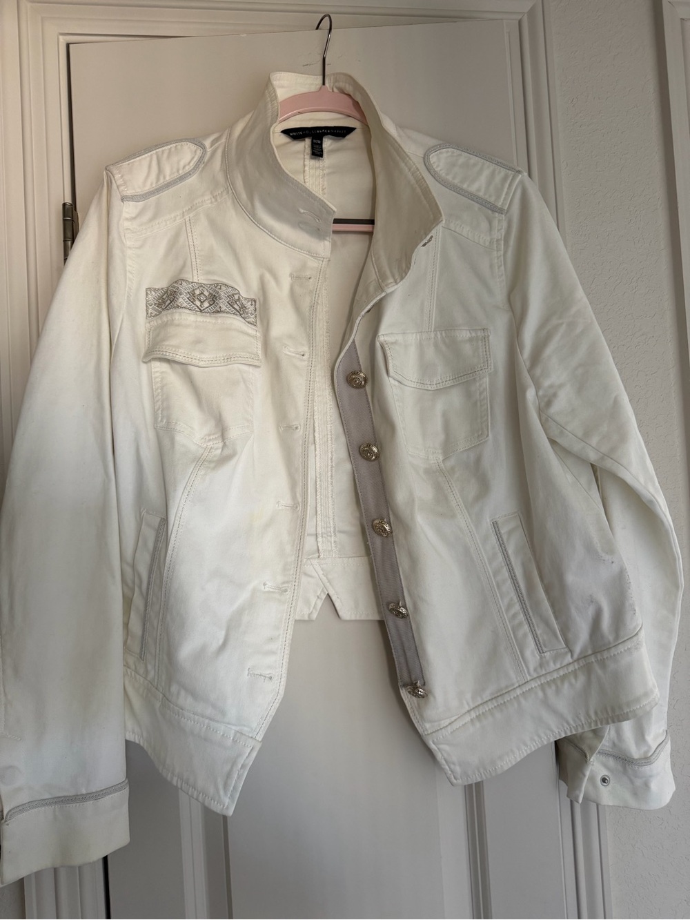 WHBM Women's White Utility Jacket with Embroidered Detail
